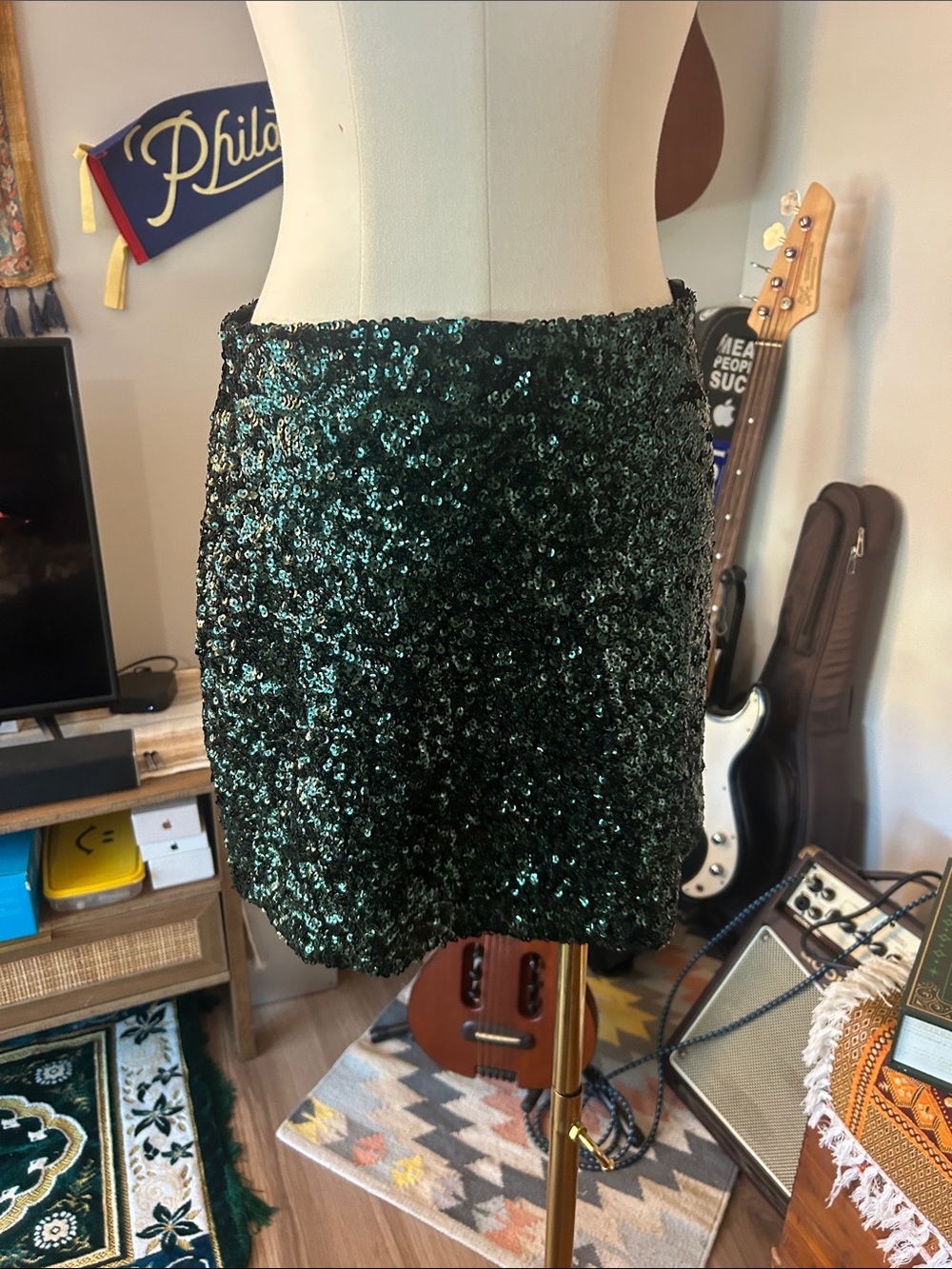 UO Cooperative Green Sequin Mini Skirt
